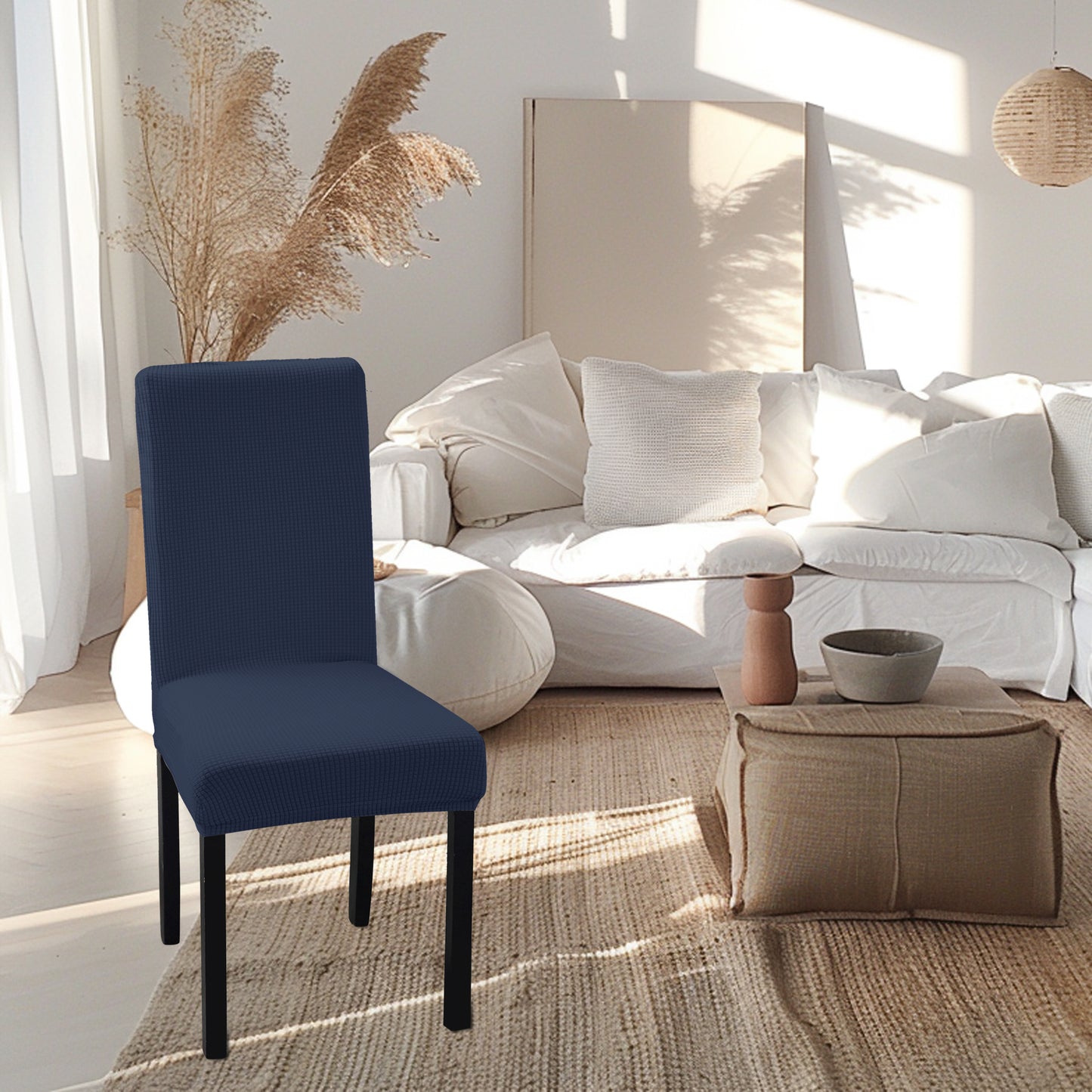 4/6pcs Solid Color Fabric Stretch Chair Slipcovers For Dining Room, Spandex Large Chair Covers