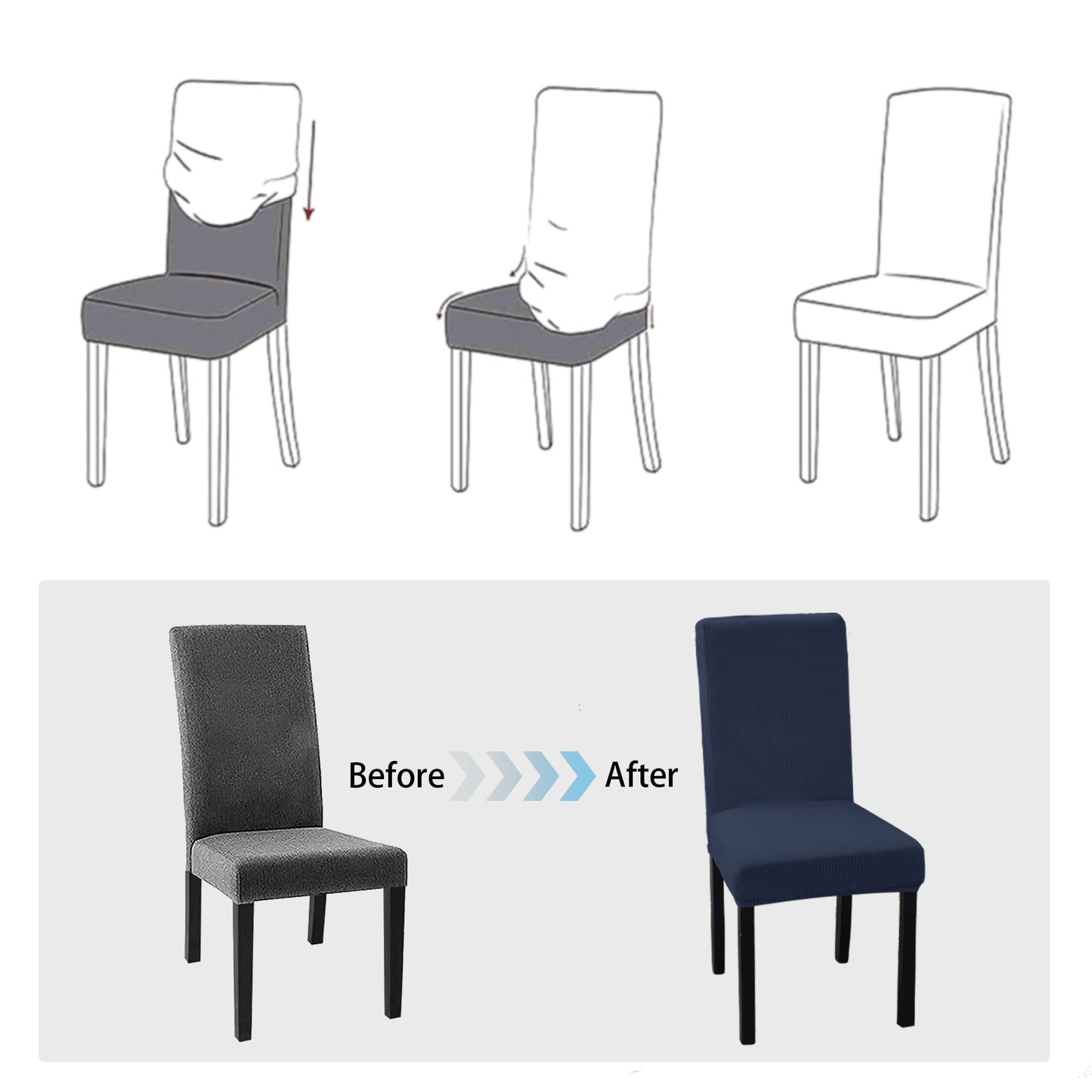 4/6pcs Solid Color Fabric Stretch Chair Slipcovers For Dining Room, Spandex Large Chair Covers
