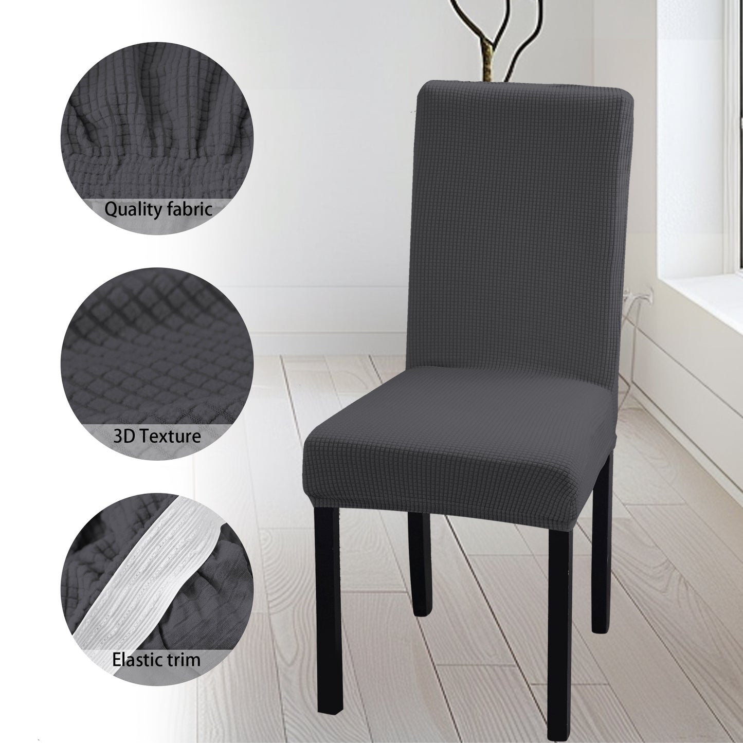 4/6pcs Solid Color Fabric Stretch Chair Slipcovers For Dining Room, Spandex Large Chair Covers