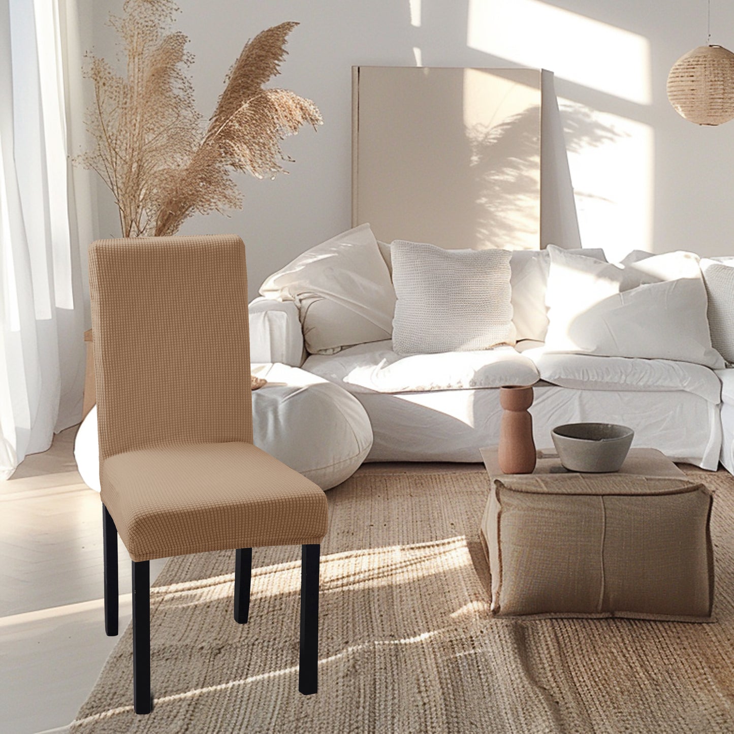 4/6pcs Solid Color Fabric Stretch Chair Slipcovers For Dining Room, Spandex Large Chair Covers