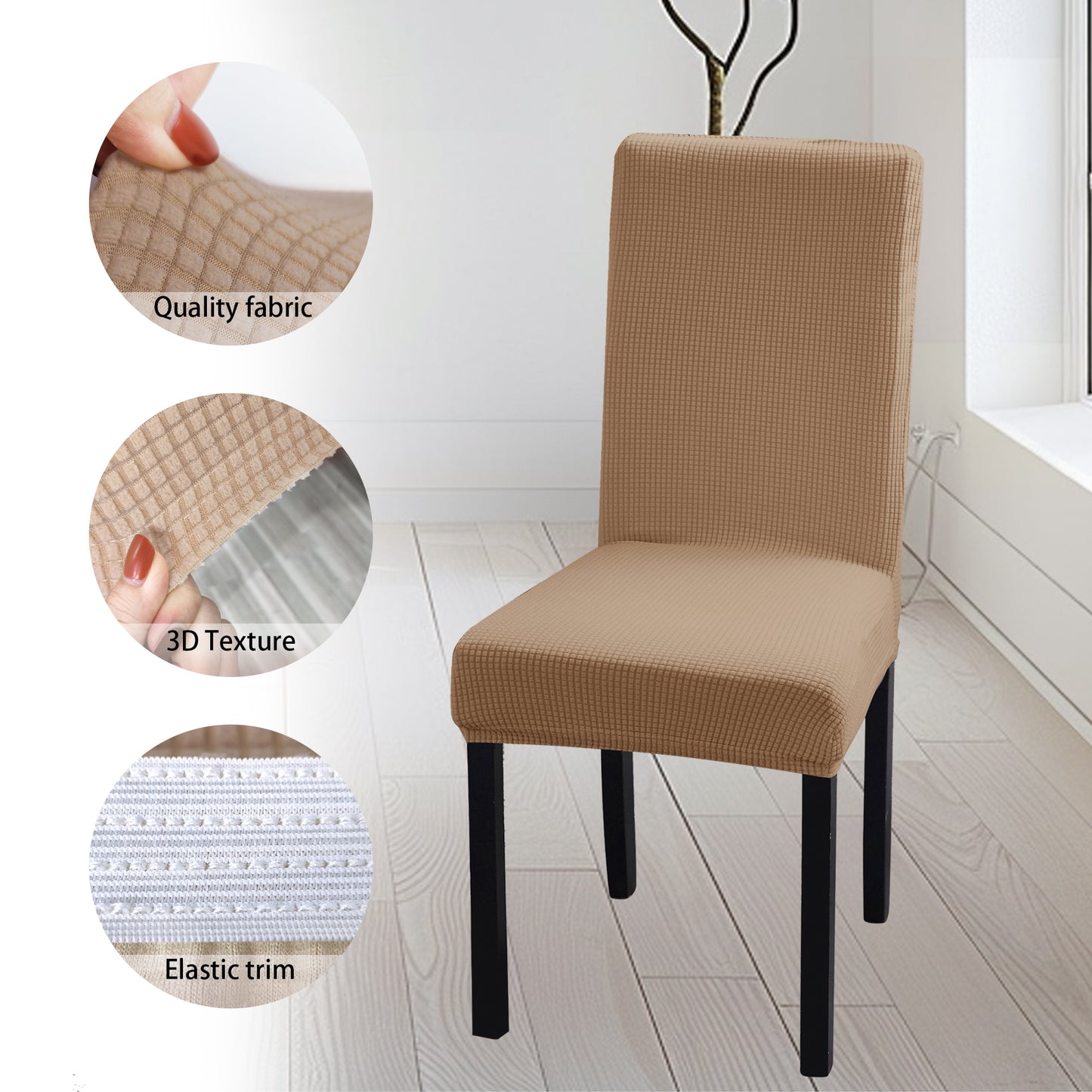 4/6pcs Solid Color Fabric Stretch Chair Slipcovers For Dining Room, Spandex Large Chair Covers