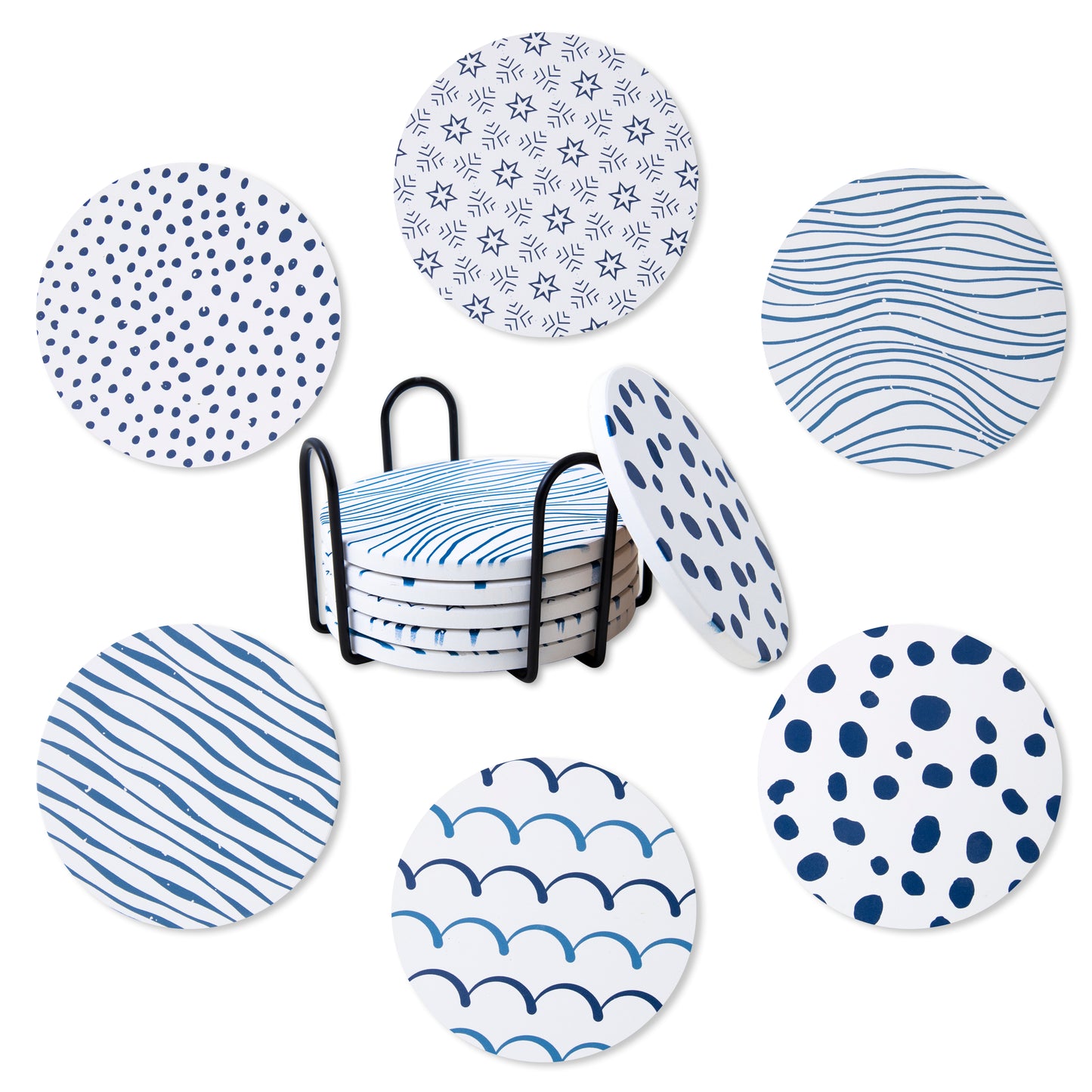 Coasters Set of 6, Absorbent Ceramic Drink Coasters with Holder