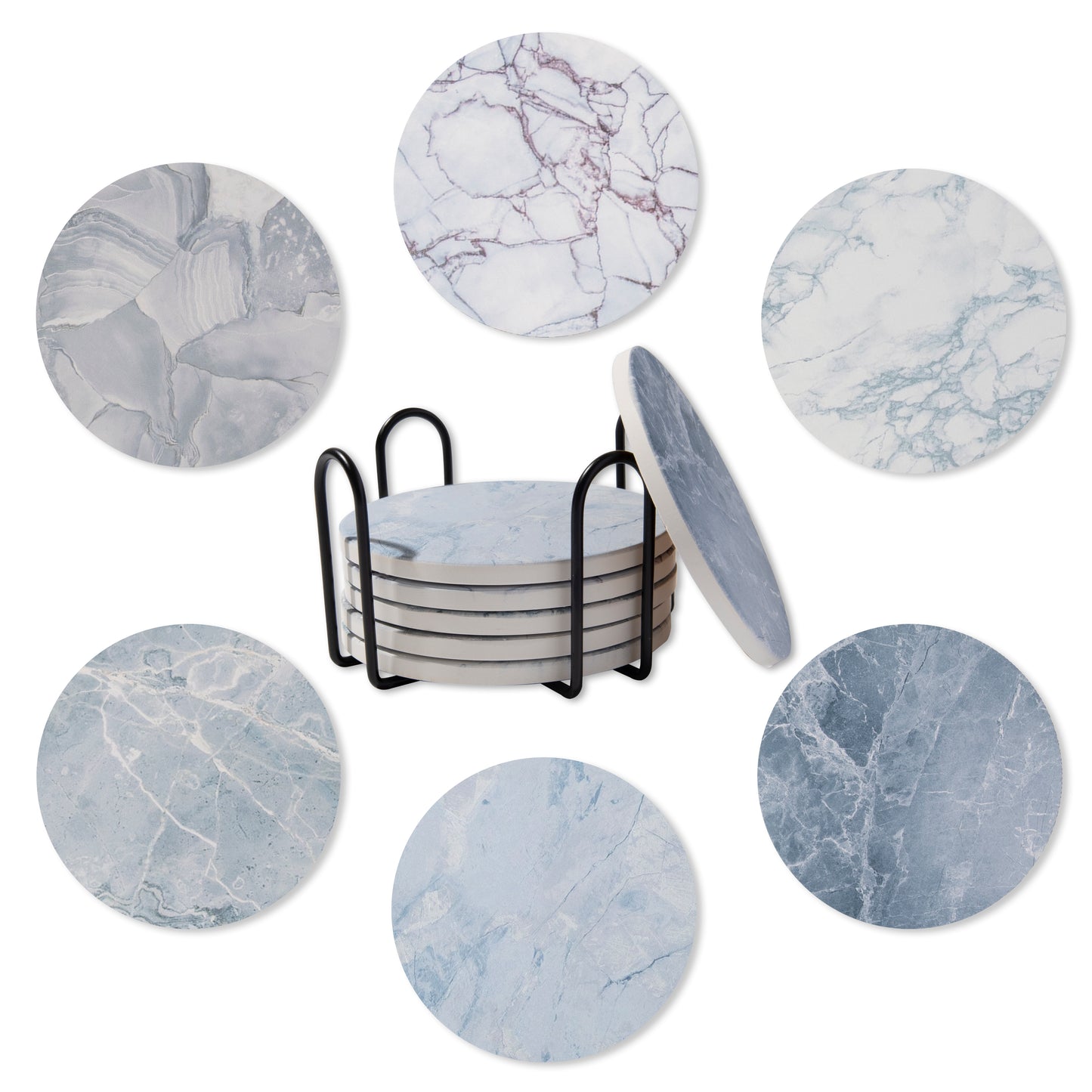 Coasters Set of 6, Absorbent Ceramic Drink Coasters with Holder