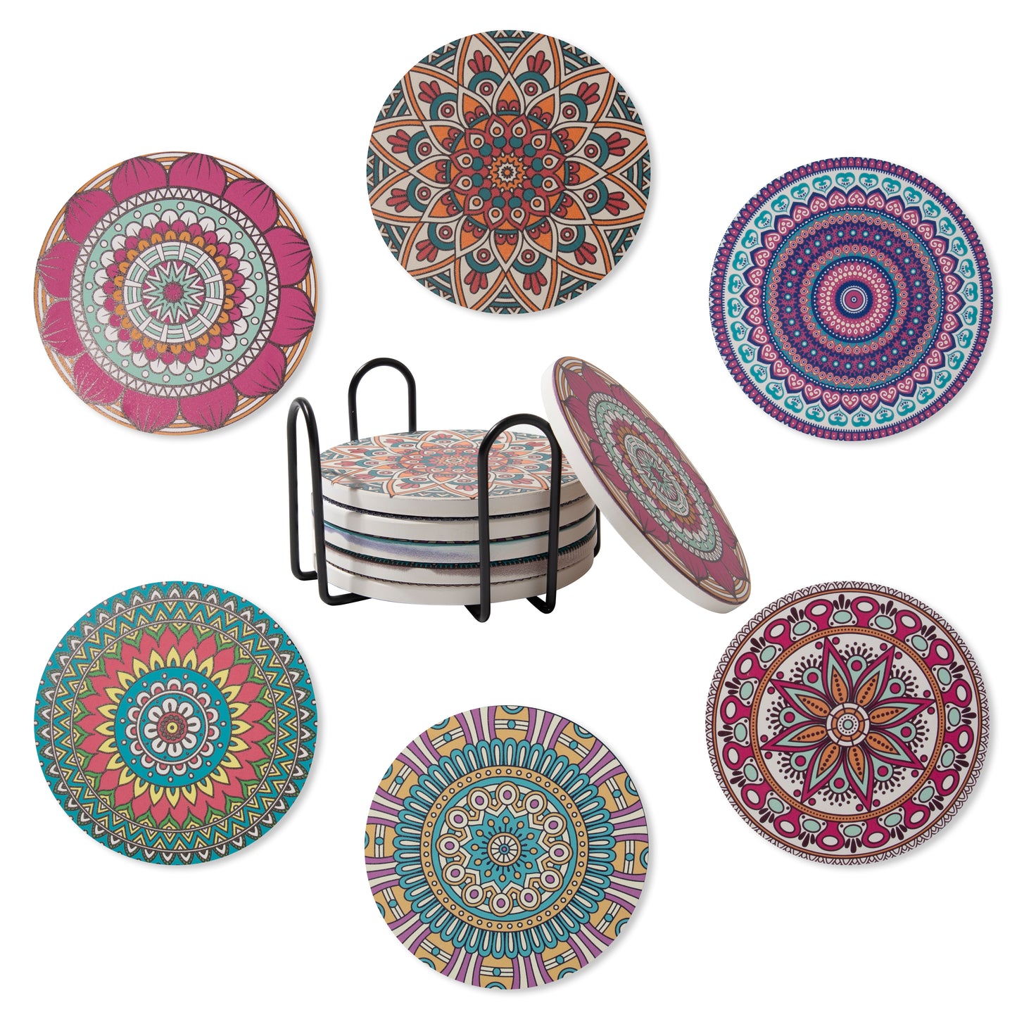 Coasters Set of 6, Absorbent Ceramic Drink Coasters with Holder