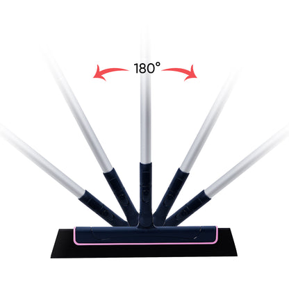 Floor squeegee head rotating 180° to reach corners and edges