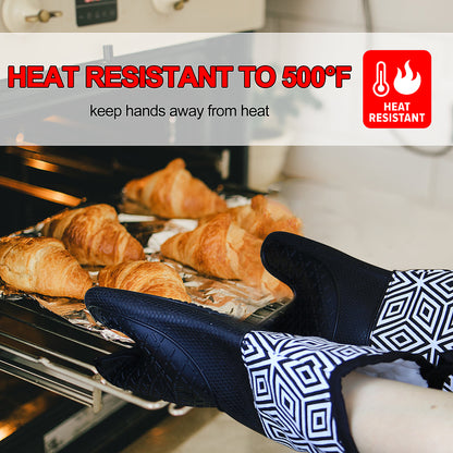Silicone oven mitt taking a tray of croissants out of the oven