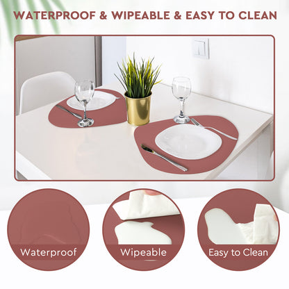 Dusty Red PU leather placemats wiped clean on a dining table