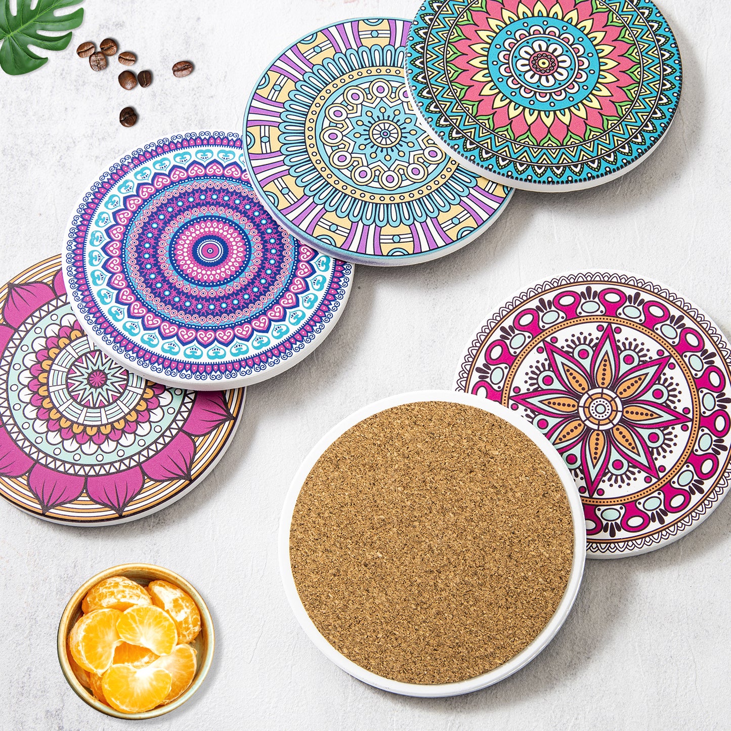 Coasters Set of 6, Absorbent Ceramic Drink Coasters with Holder