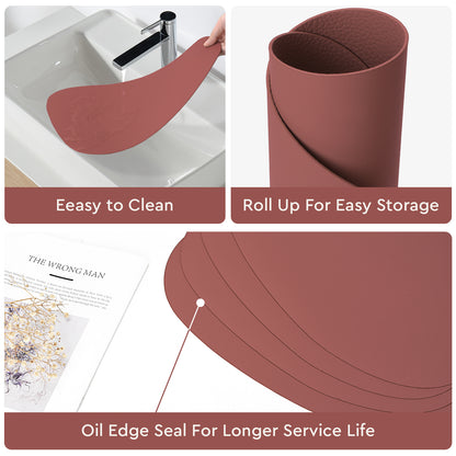 Dusty Red placemat wiped clean and rolled up for storage, with sealed edges