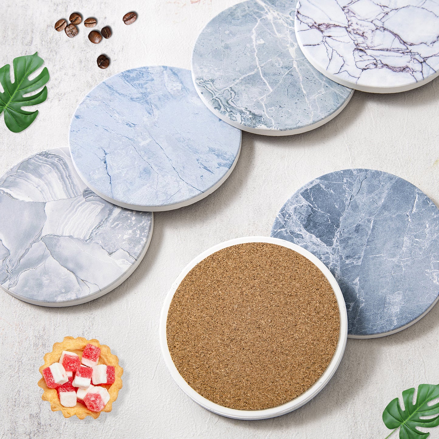 Coasters Set of 6, Absorbent Ceramic Drink Coasters with Holder