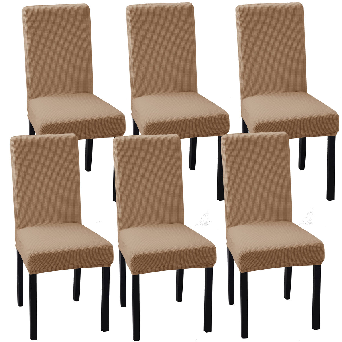 Set of 6 Khaki stretch dining chair covers, part of the Living Room Refresh Set