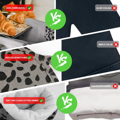 OCVES silicone oven mitts compared with ordinary fabric oven gloves