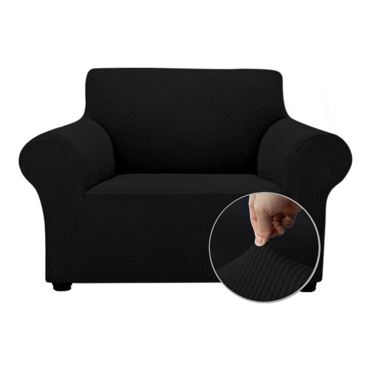 OCVES stretch sofa cover in Black on a 1 seater armchair