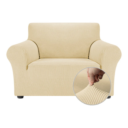 OCVES stretch sofa cover in Ivory on a 1 seater armchair