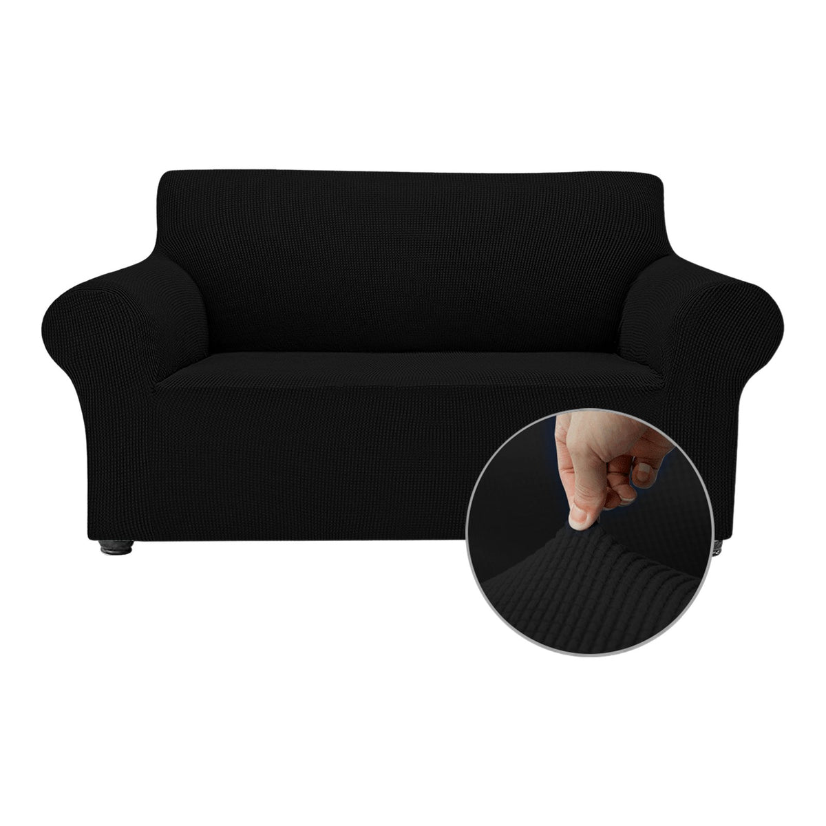 OCVES stretch sofa cover in Black on a 2 seater sofa
