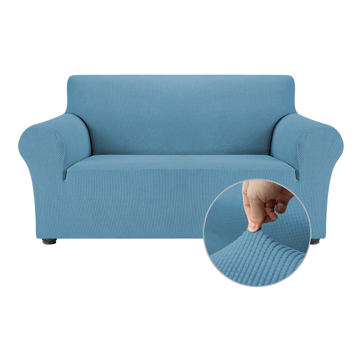 OCVES stretch sofa cover in Blue on a 2 seater sofa