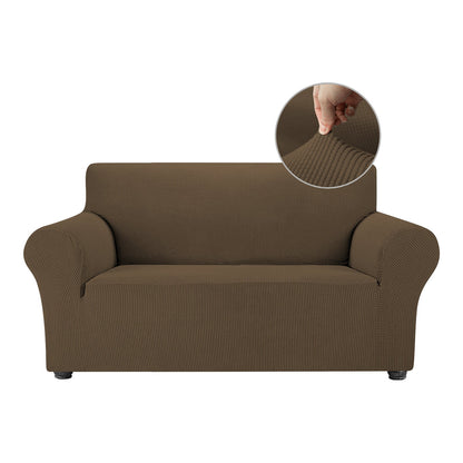 OCVES stretch sofa cover in Camel on a 2 seater sofa