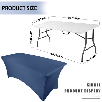 Size guide: the 6ft stretch tablecloth fits tables of about 183 × 75 × 75 cm