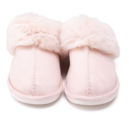 Creamy White women's faux fur slippers, front view