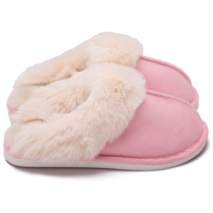 Close-up of the fluffy faux fur on a Pink slipper